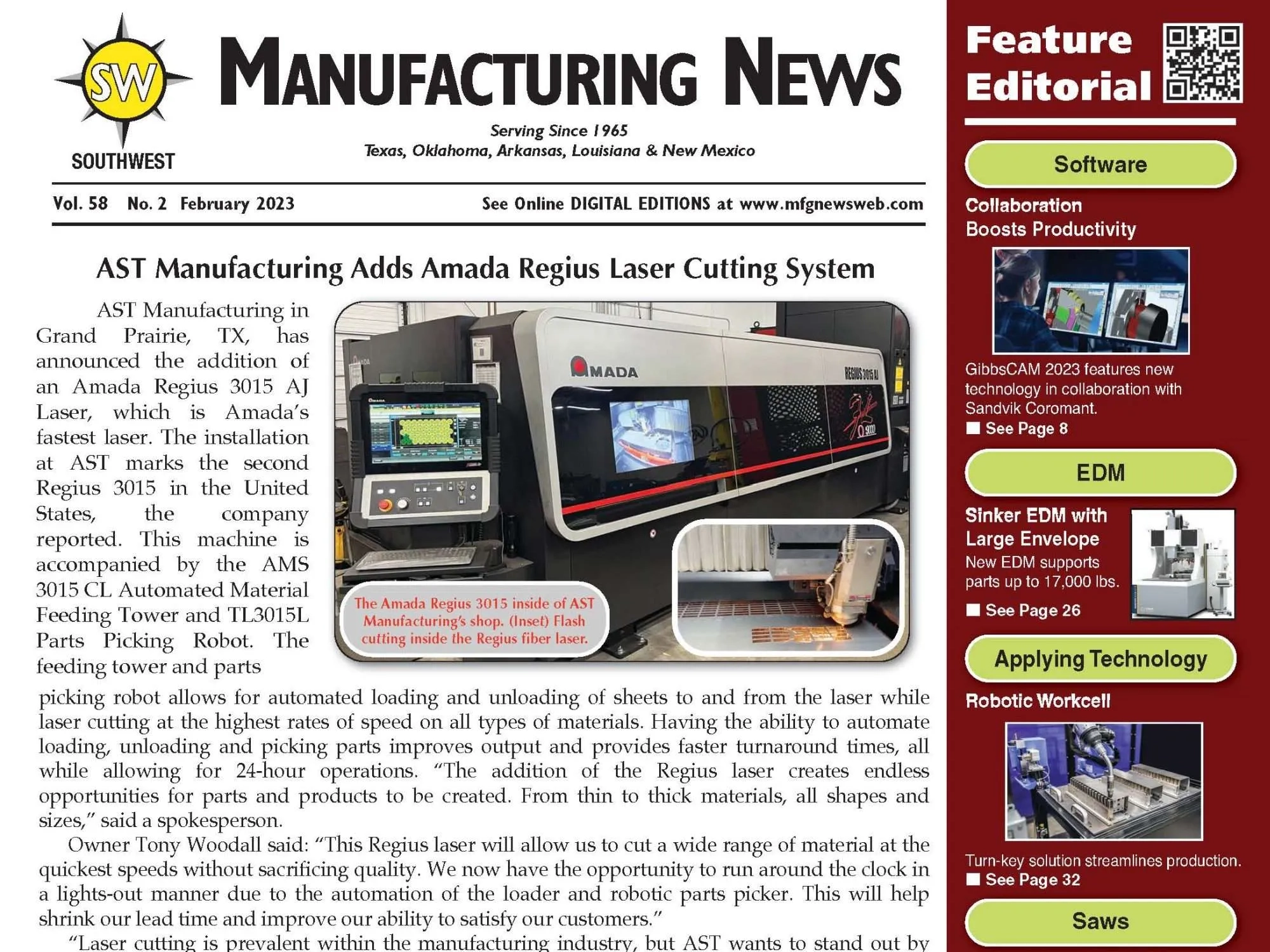 AST Manufacturing Featured in SW Edition of Manufacturing News